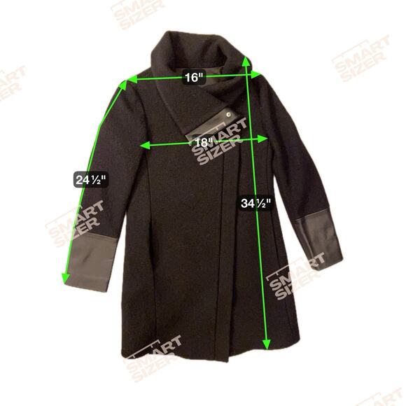 Club Monaco Halli Belted Wool & Leather Asymmetrical Coat Black Small C3931 - Picture 11 of 13